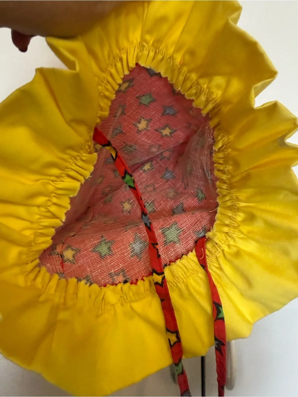 Vintage handmade clown Hat with Yellow Ruffle and Pom-Poms - Halloween, photos